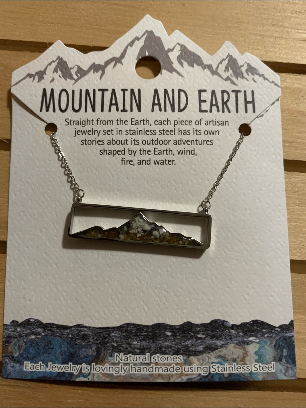 Silver Bar Necklace with Multicolor Stone Inlay